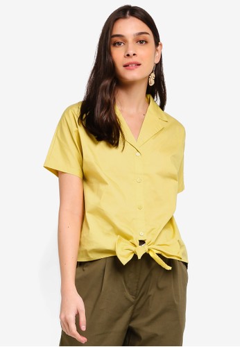 ZALORA yellow Tie Front Shirt 97671AA5D92E2CGS_1