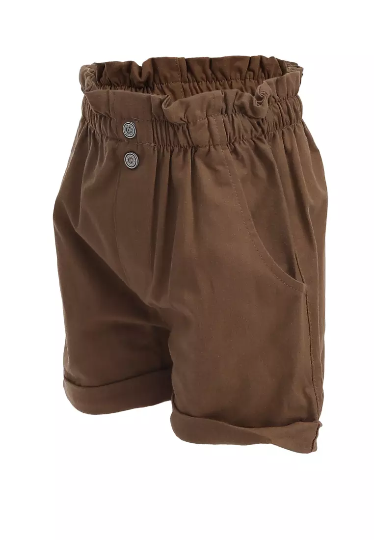 Milly Celana Pendek Anak Perempuan Short Chinos Motif Polos Pinggang Karet Material Cotton Twill ORIGINAL - Coffee