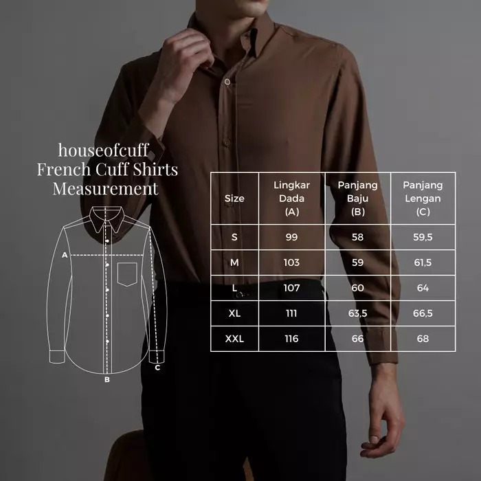 Houseofcuff Kemeja Kerja Formal Pria Model French Cuff / Double Cuff Dengan Cufflinks Warna Coklat