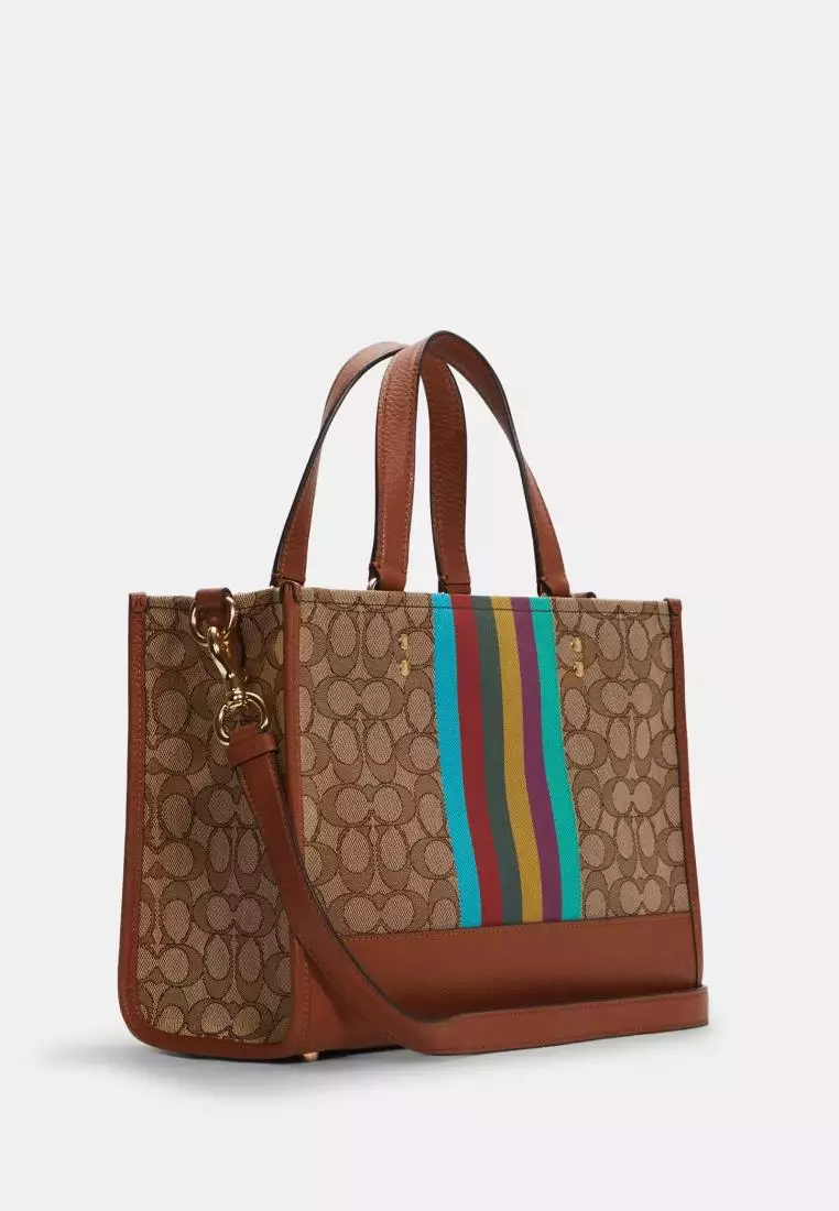 Coach Dempsey Carryall In Signature Jacquard With Stripe And Coach Patch Khaki Redwood Multi
