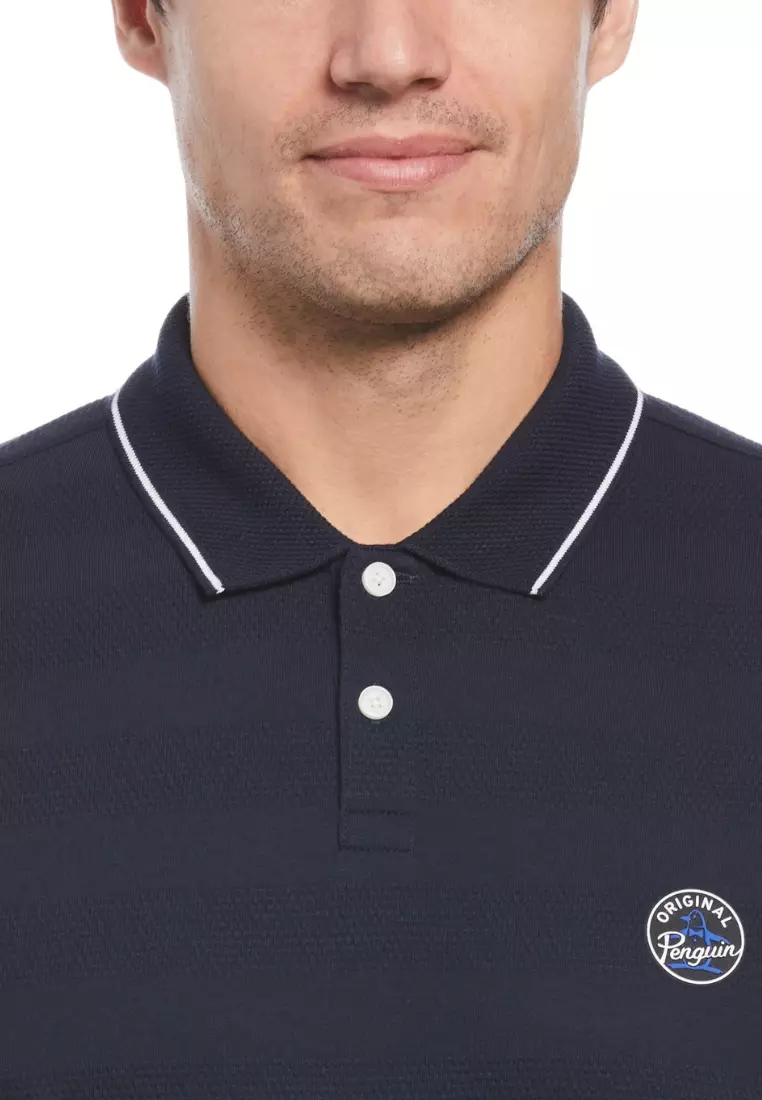 Jacquard Honeycomb Pattern Short Sleeve Polo Shirt