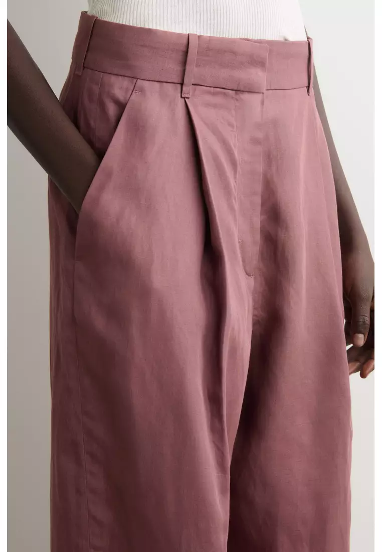 RELAXED LINEN-BLEND WIDE-LEG TROUSERS