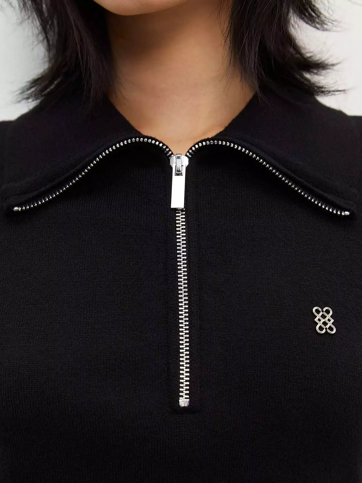 Zipper Knitted Short Sleeve Mini Dress - Black