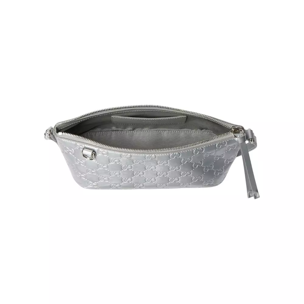 GG Emblem Small with D Ring Shoulder Bag Leather Silver