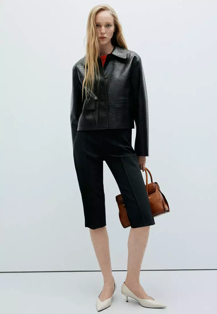 Croc-Effect Faux Leather Jacket