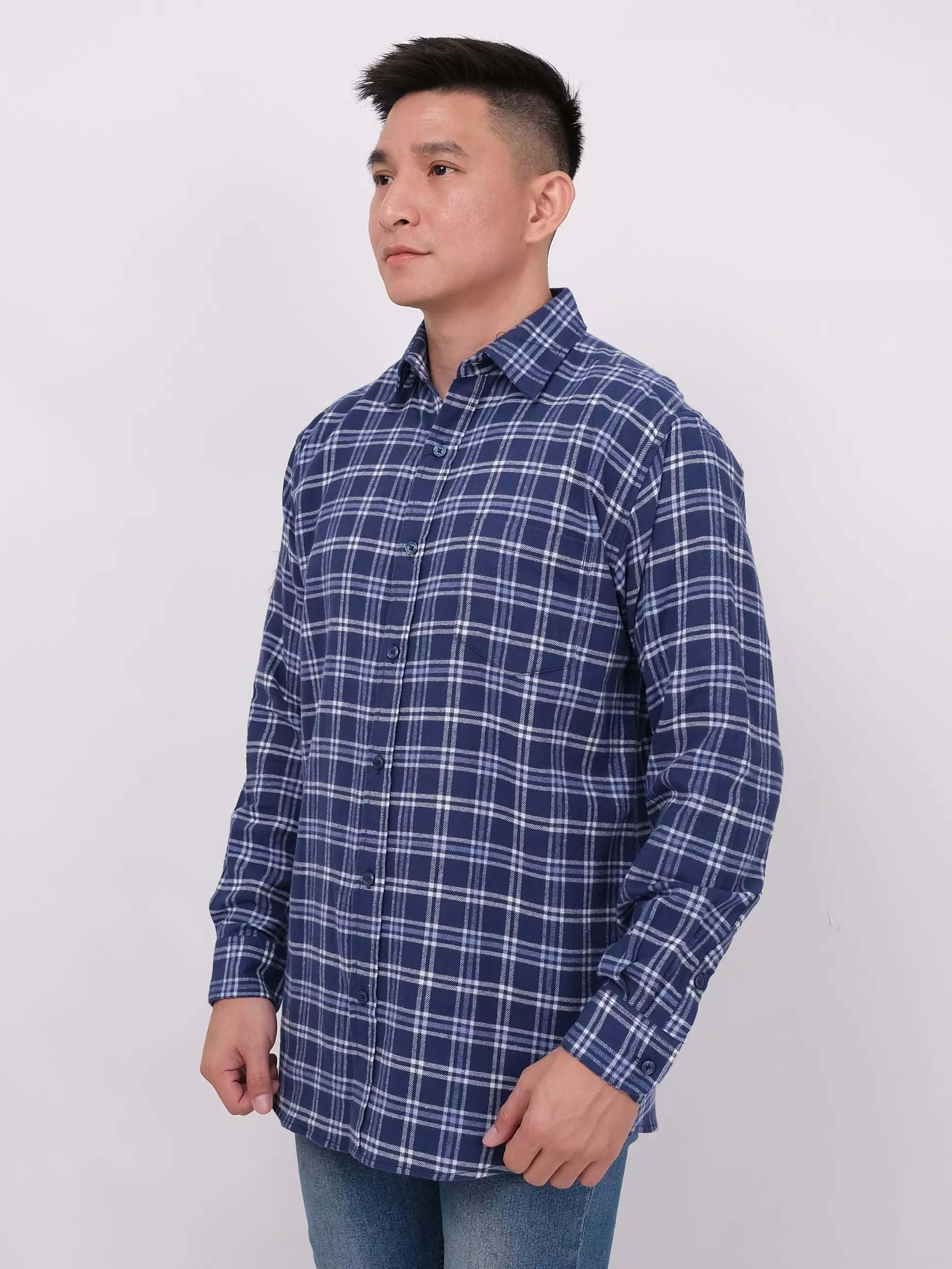 Kemeja Flannel Lengan Panjang Biru Kotak-Kotak 16845