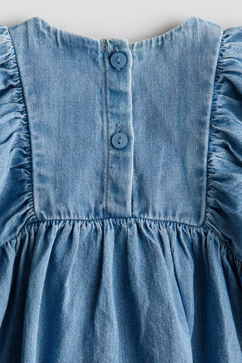 Embroidery-detail denim dress
