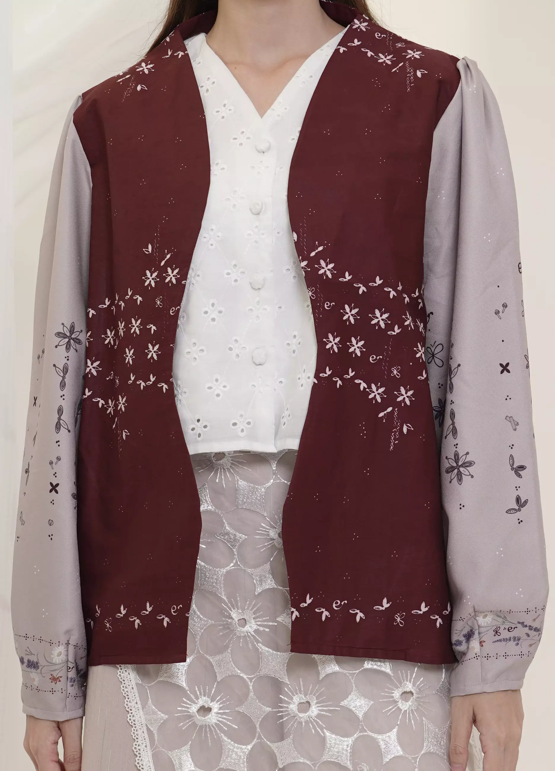 Outer Cardigan Atasan Wanita Rianty x Ederra Palaruna Maroon Long Sleeve