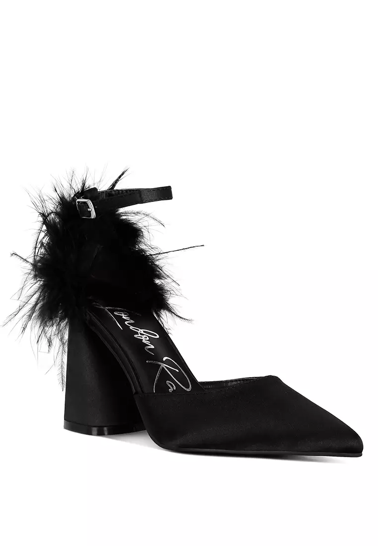 Black fur hotsell block heels