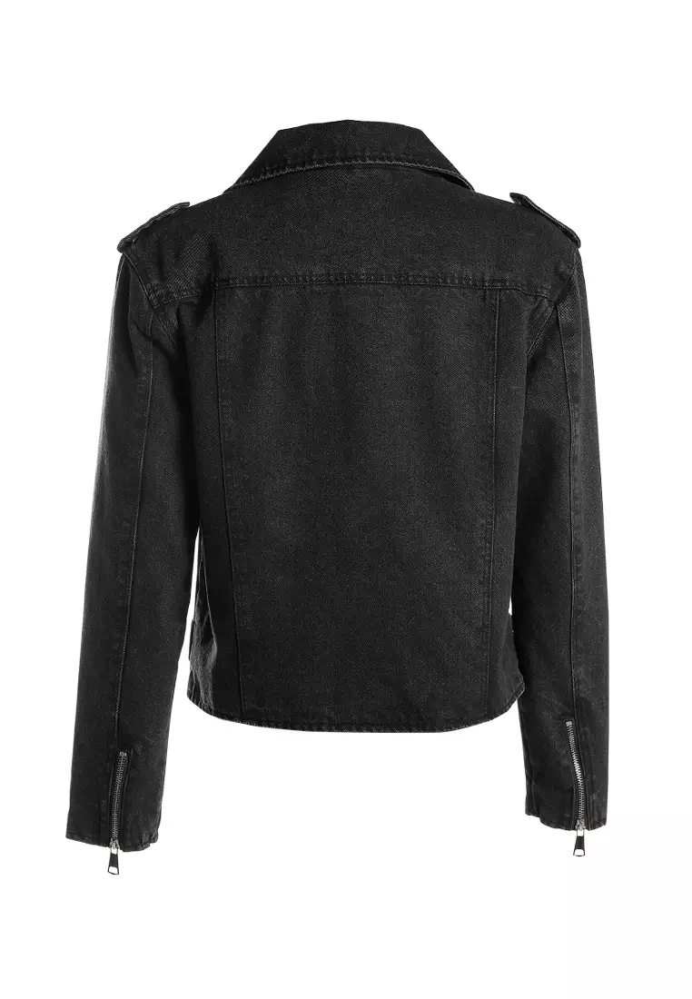 Denim Biker Jacket In Black