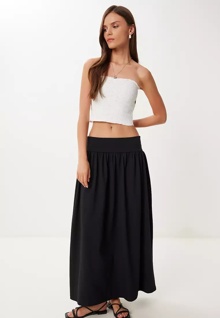 Women's Black Long Summer Flexible Knitted Skirt Cr00519