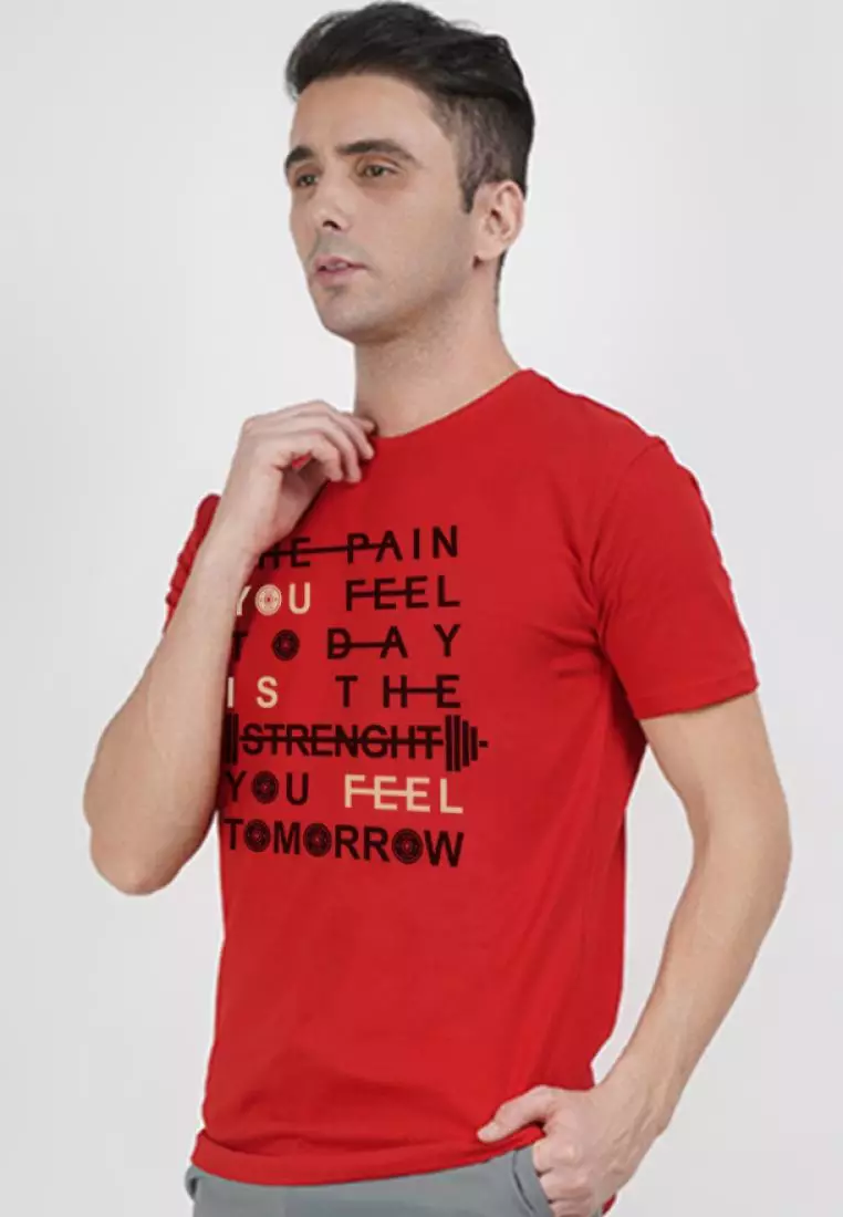 锻炼报价图形红色棉质短袖锻炼/训练 T 恤