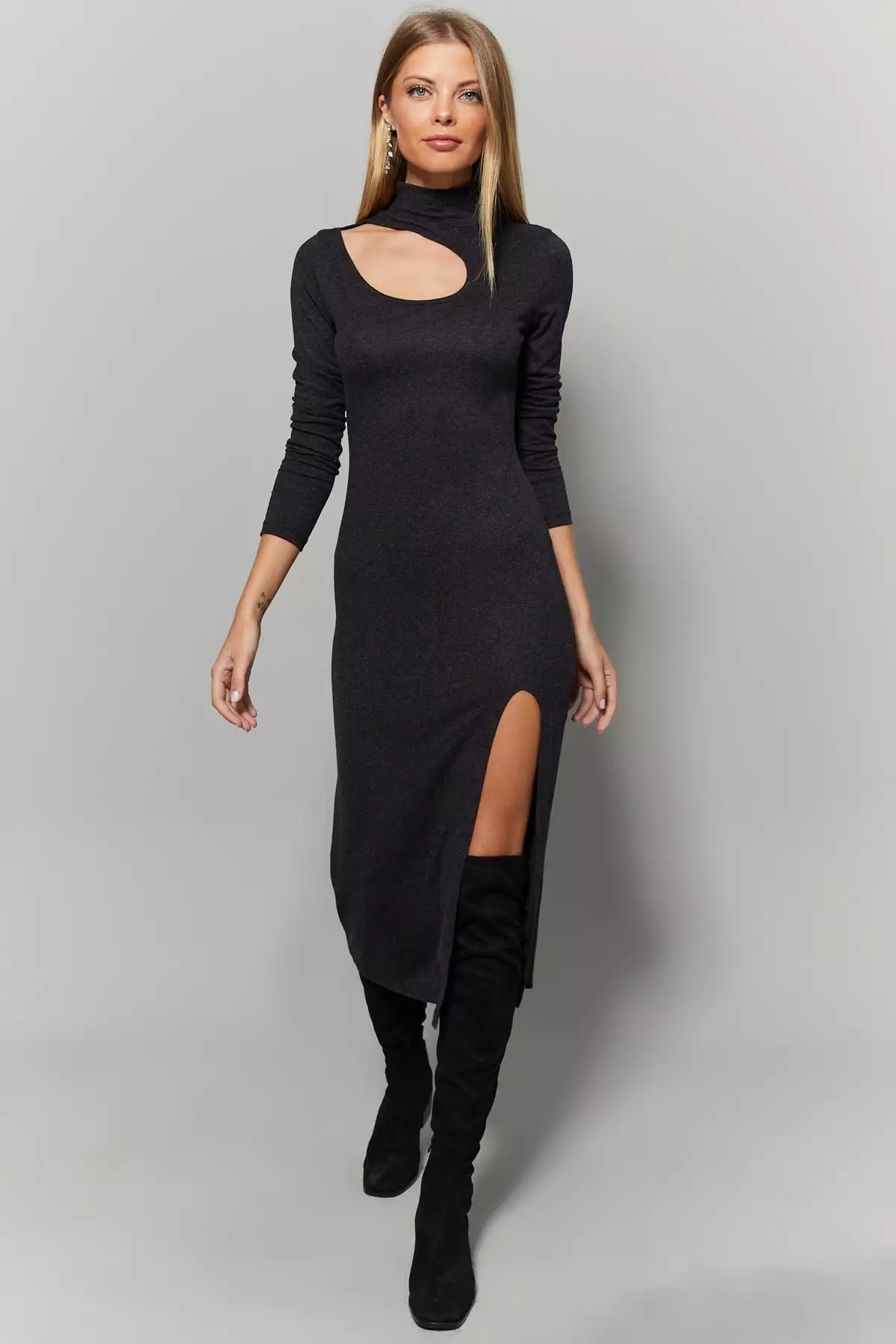 Stylish Cool Belted Slit Midi Dress