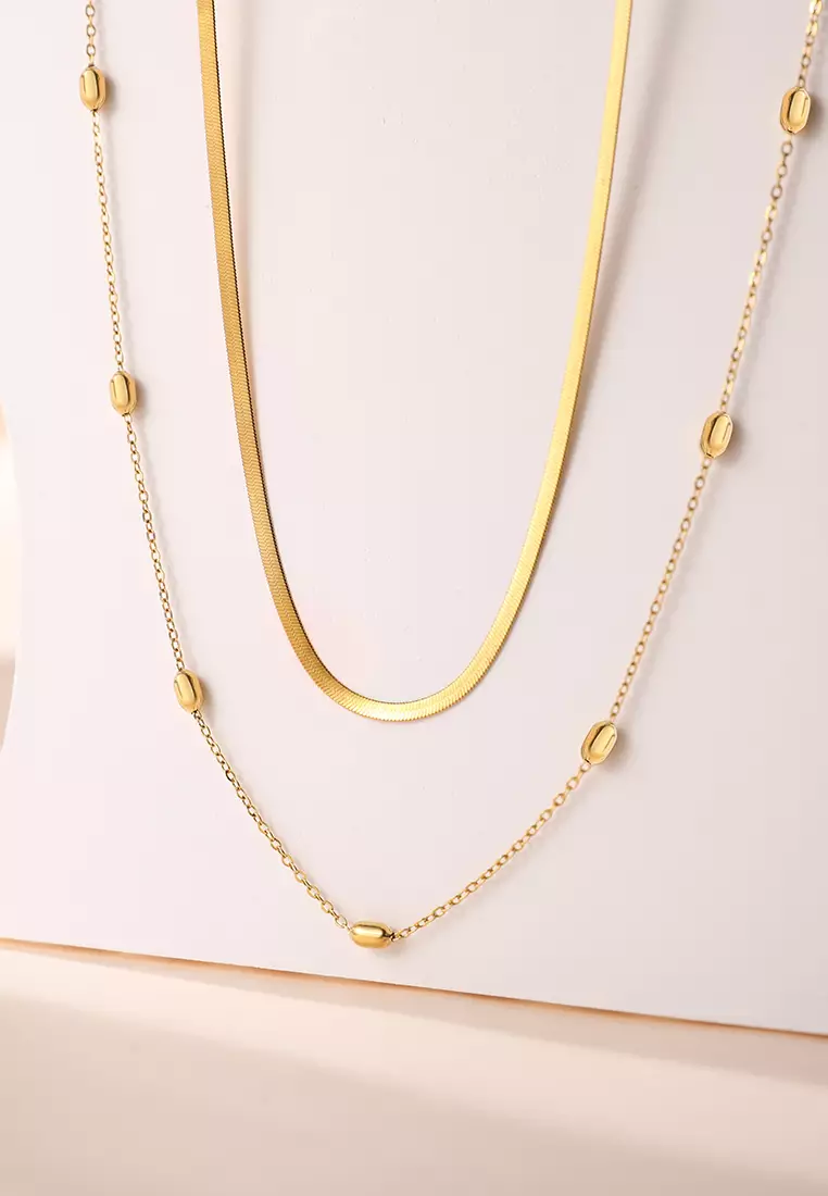 Kalung Wanita Double Wear Style Korea Fashion Anti Pudar Kalung Cewek Original gold