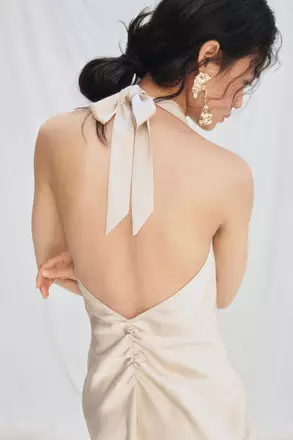 sachin and babi light blue dress White Satin Bubble Hem Backless Mini Dress