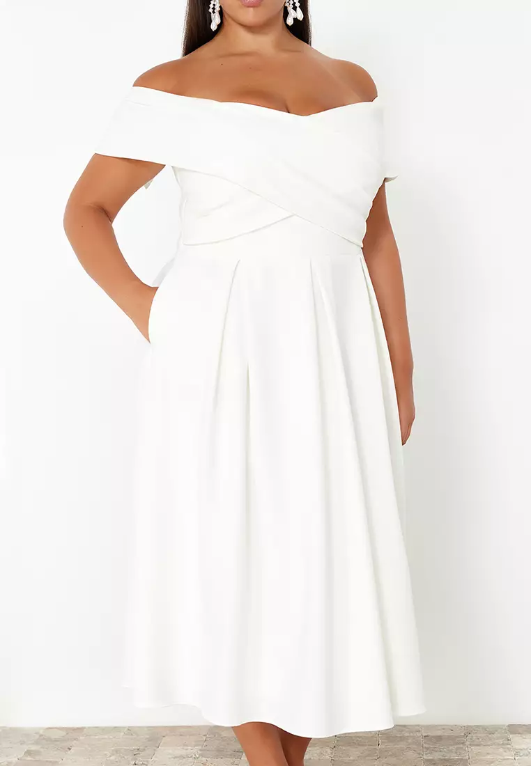 Plus Size Off Shoulder Midi Dress