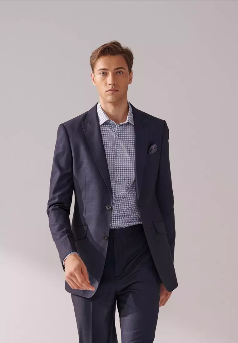 Blue Floral Print Slim Fit Shirt