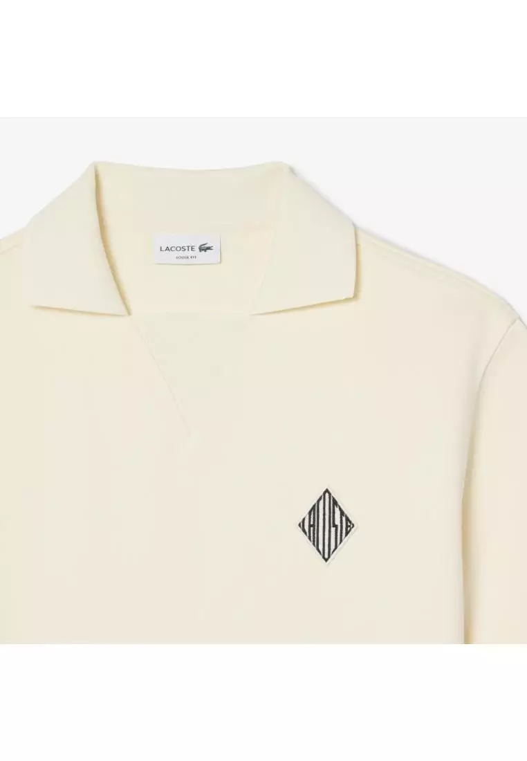 Loose Fit Badge Accent Fleece Polo Shirt