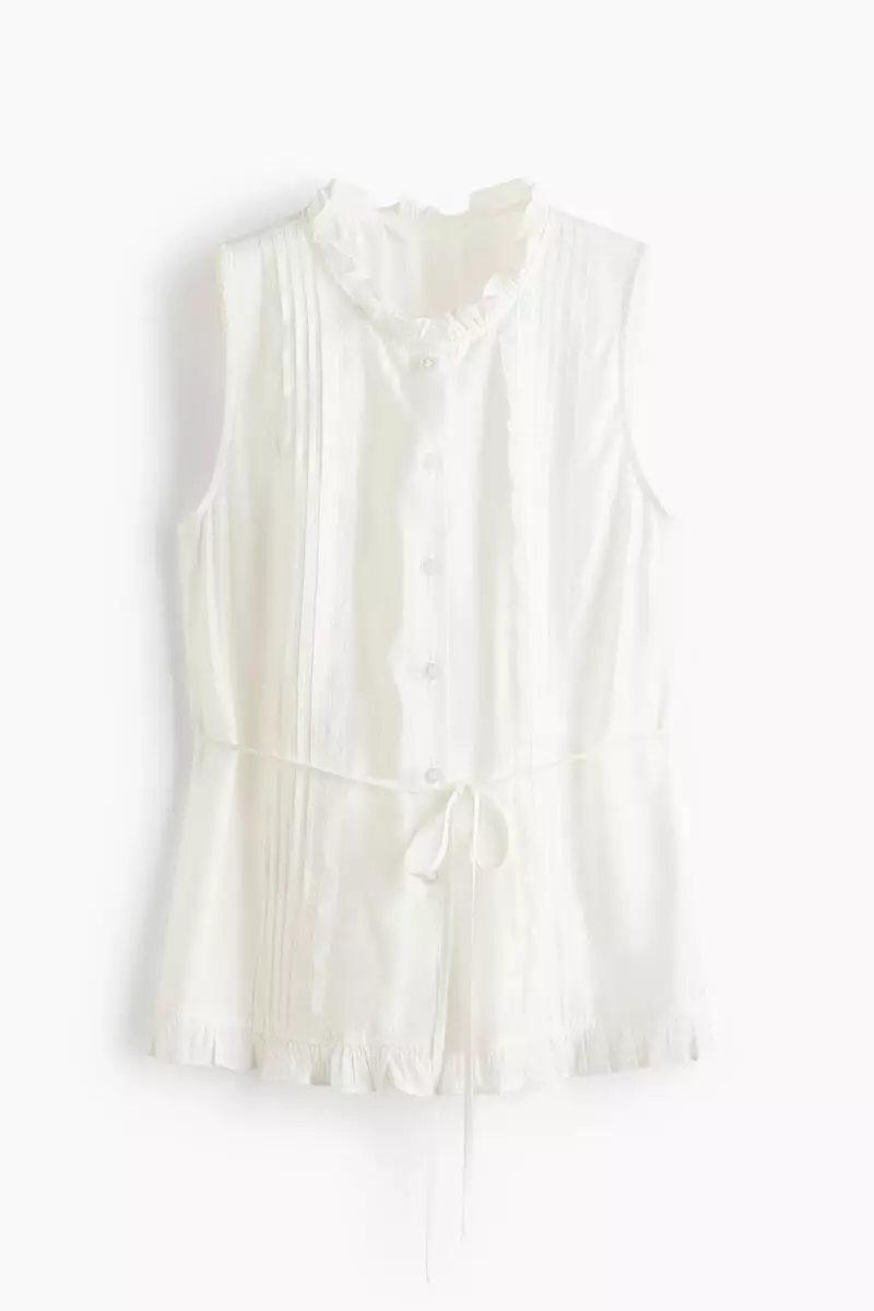 Frill-trimmed button-front blouse