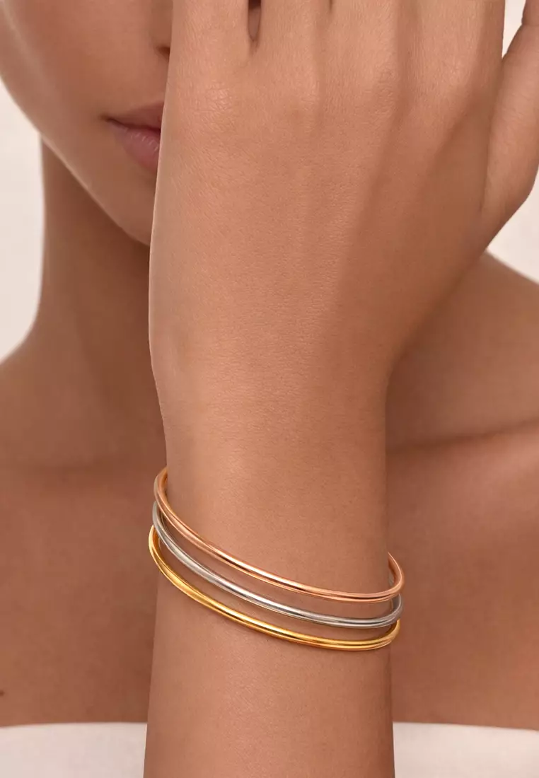 Solid Golf Bangle 3mm Rhodium Layered - 65 mm