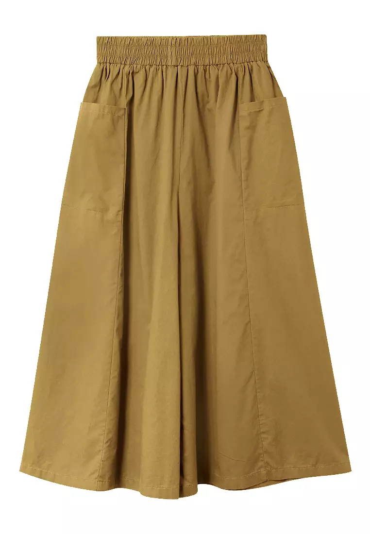 Cotton Elastic Waist Wide-Leg Cropped Trousers [BA3858]