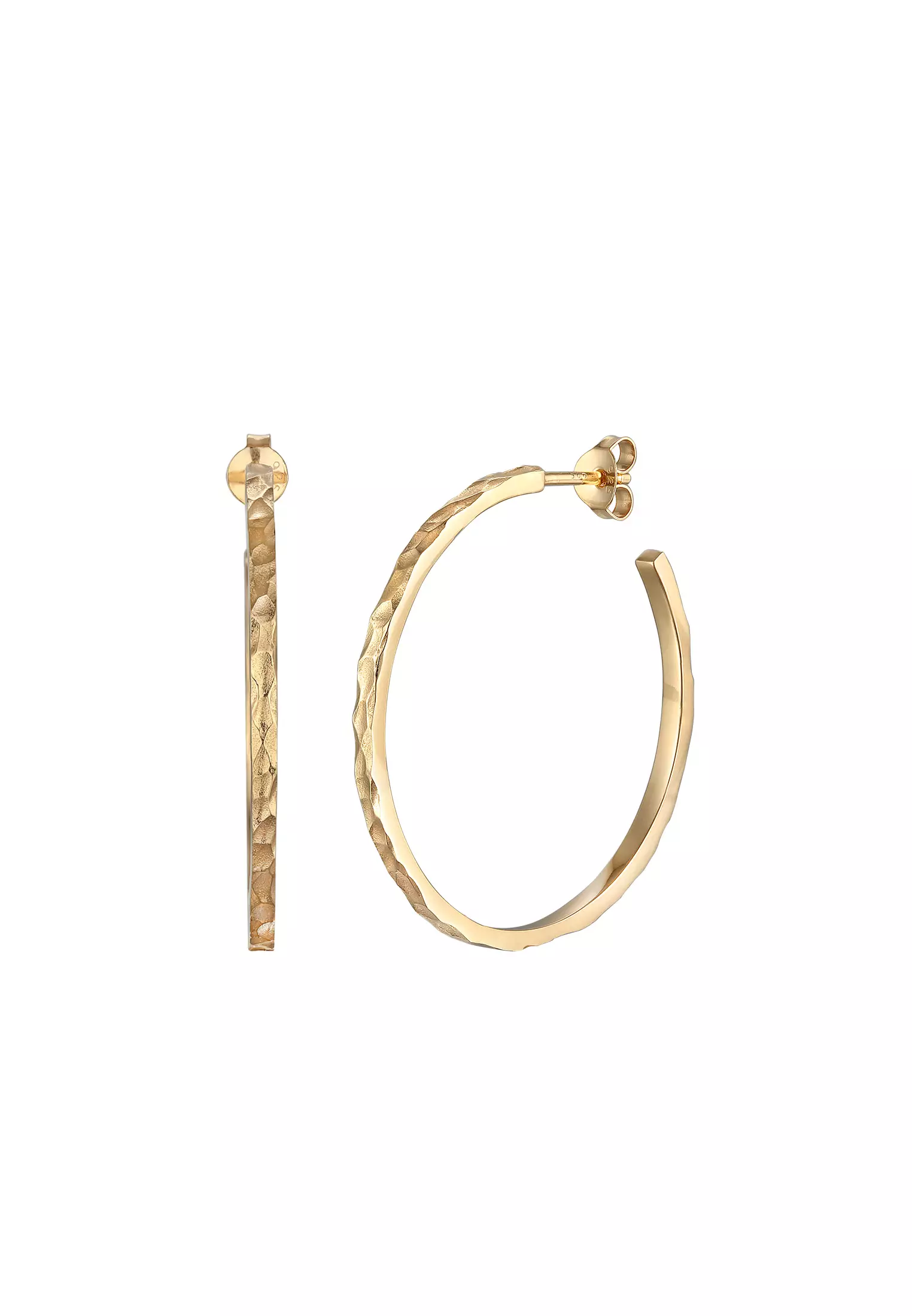 Earrings Creoles Plug Hammered Gold Plated