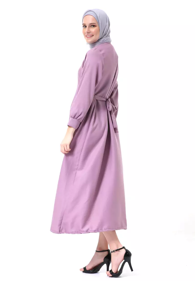 Kiyah Dress Button Muslimah Atasan Wanita Long Sleeve Premium Quality - Lavender