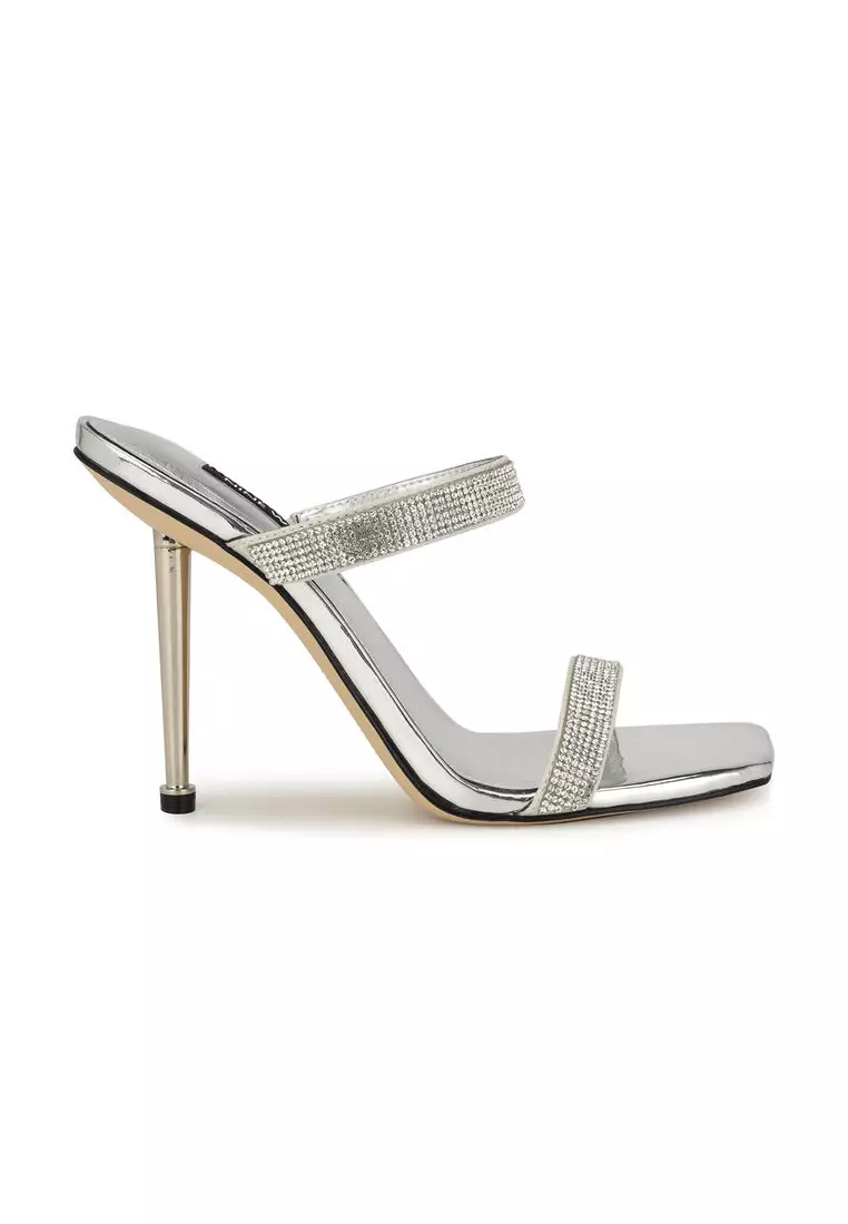 Discount on Nine West  shoes - SKU: Yogirl2 Square Toe Slip- On Dress Sandals Silver