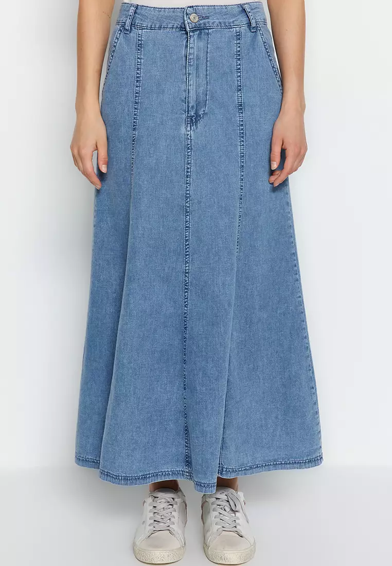 Denim maxi skirts online cheap