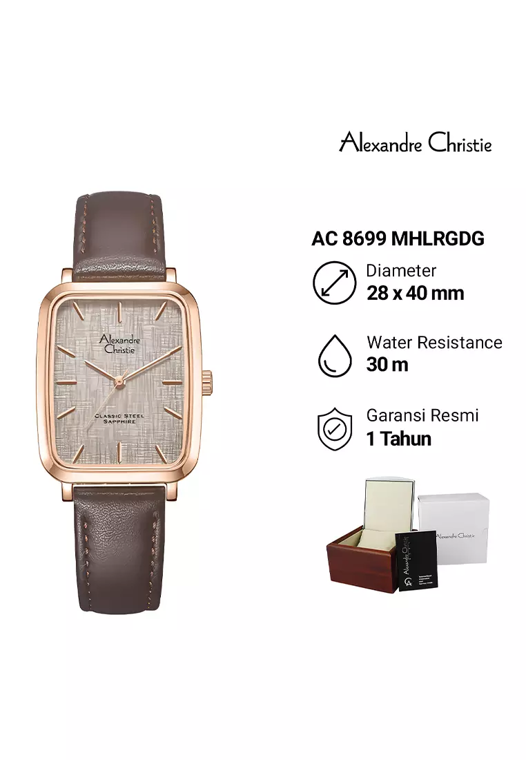 Alexandre Christie Sapphire - Jam Tangan Analog Pria - Rosegold Case Brown Leather Strap - 8699 MHLRGDG