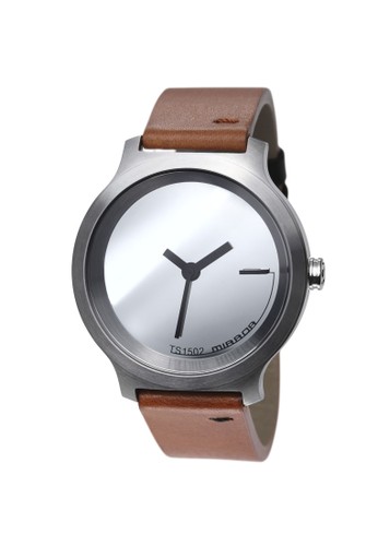 TACS Watch Mirror Brown Leather Strap