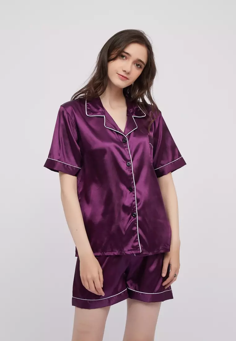 Buy Shapes and Curves Basic Silk Pajama Short Sleeves Set Lounge Wear  Sleepwear 2024 Online