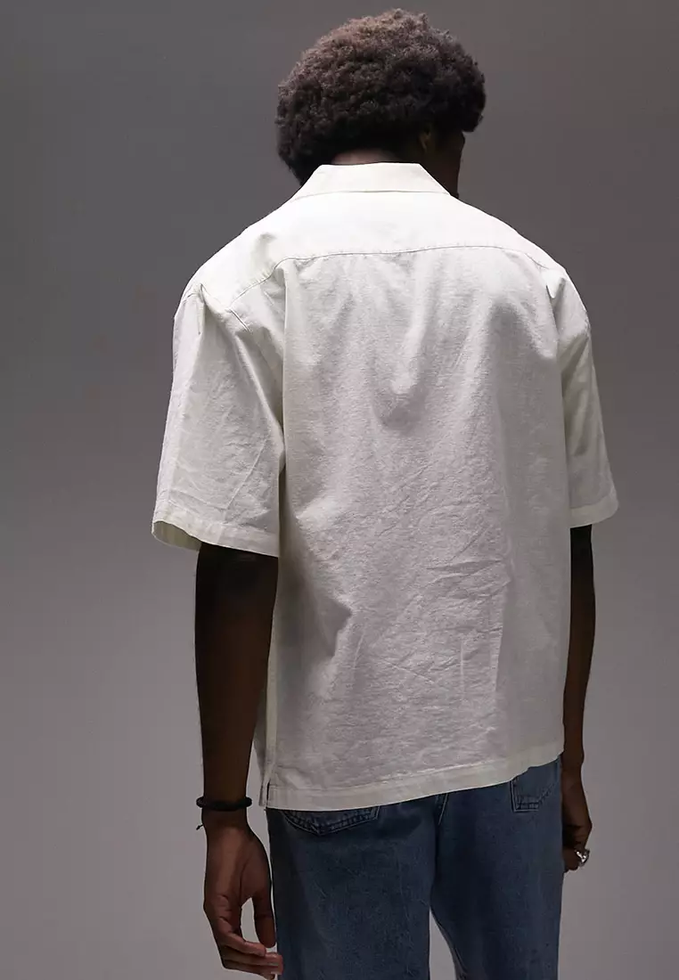 Buy Topman Short Sleeves Textured Relaxed Revere Shirt 2024 Online