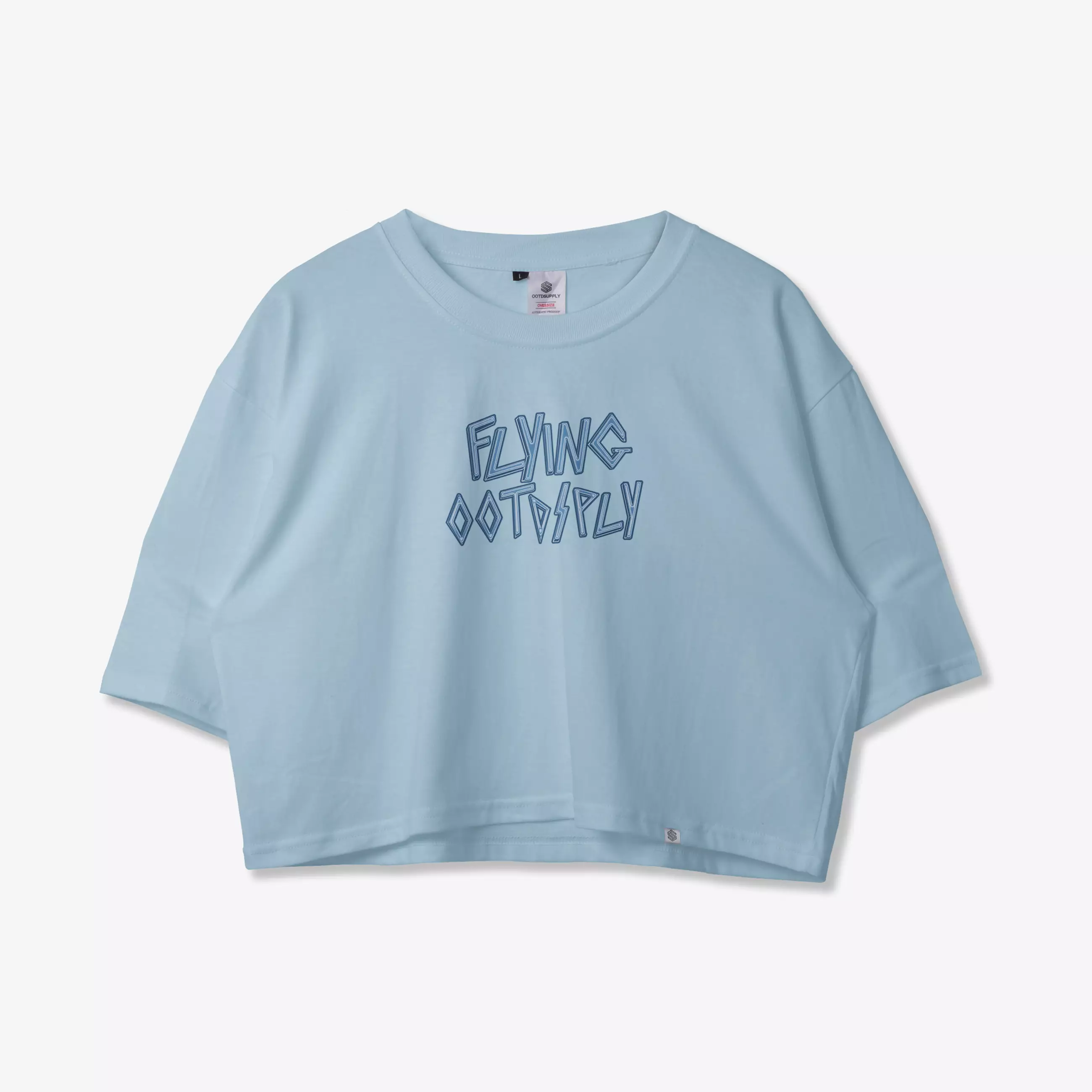 OOTDSUPPLY Croptee Meows Baby Blue & Black | Croptee Oversize Wanita CT024