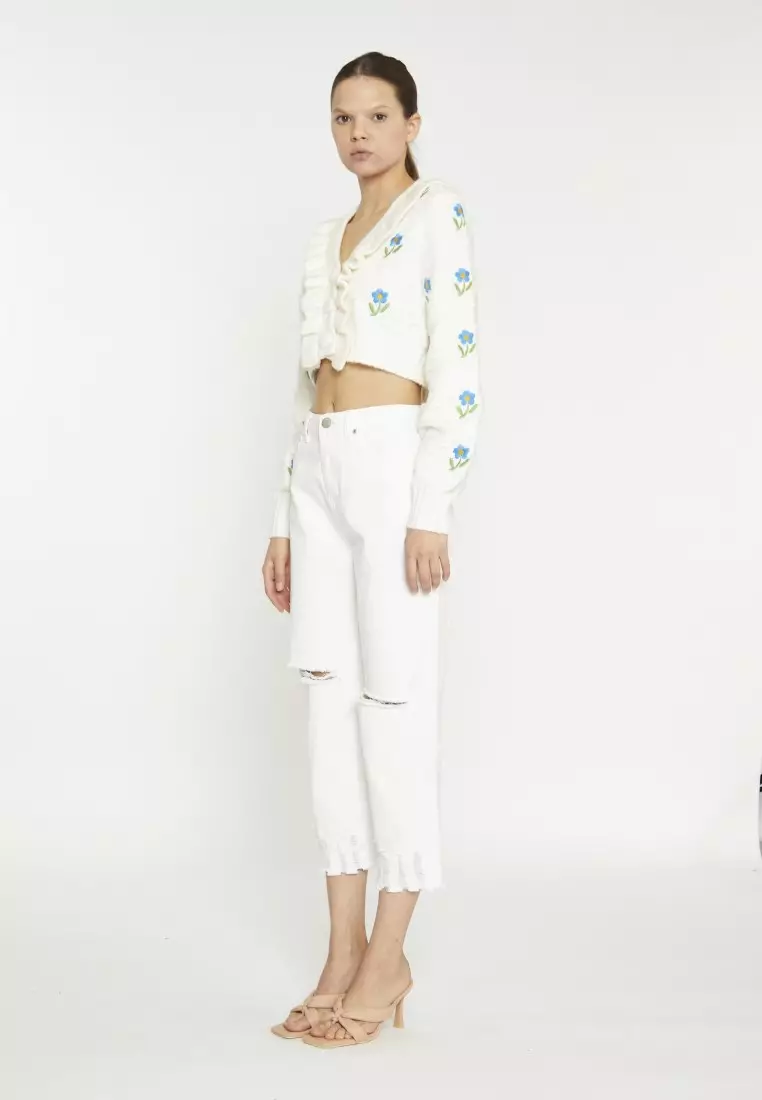 Embroidered Ruffle Cardigan