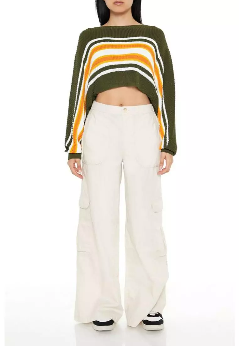 Cardigan Femme Rayé Forever 21 - Taille L - Manches Longues - Couleur Blanche - Occasion En Très Bon état