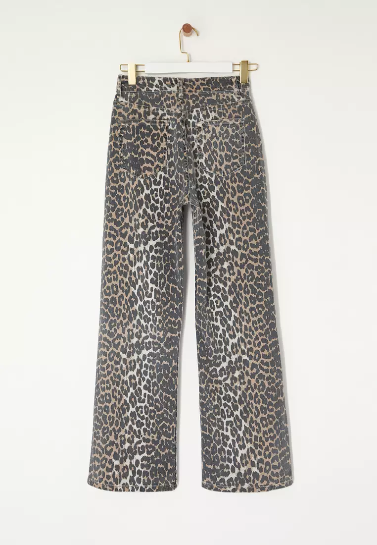 Leopard Printed Wide Legs Jeans