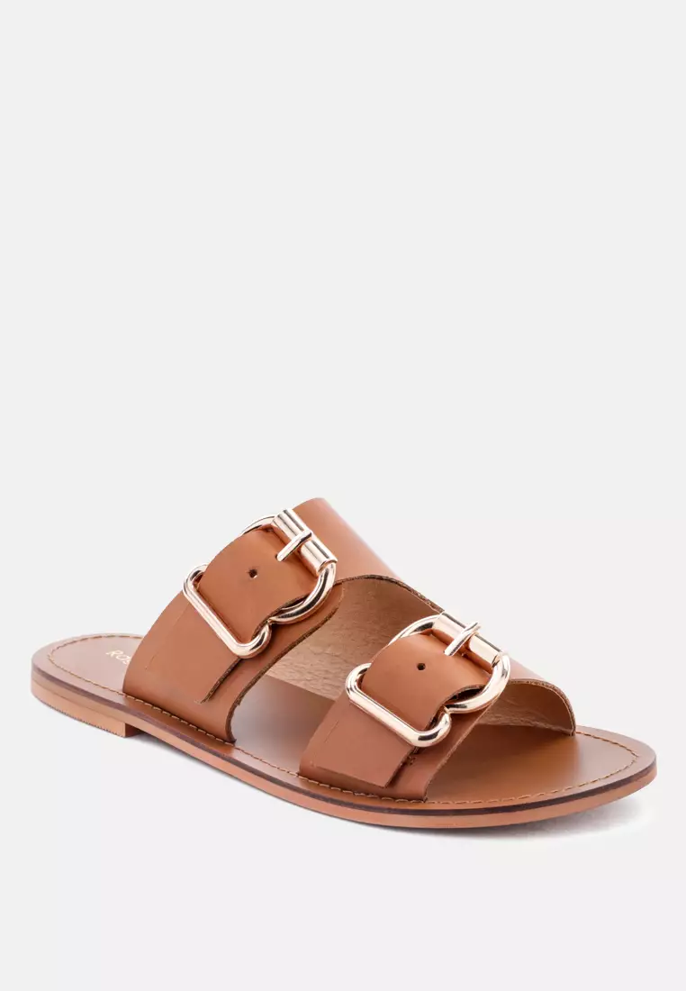 Real leather flat sandals outlet