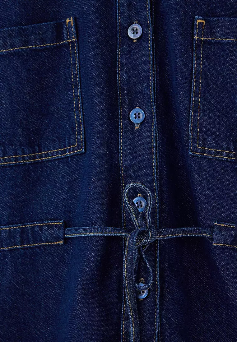 Dark Blue Waist-Tied Tencel Blended Denim Shirt Twoss26Go6