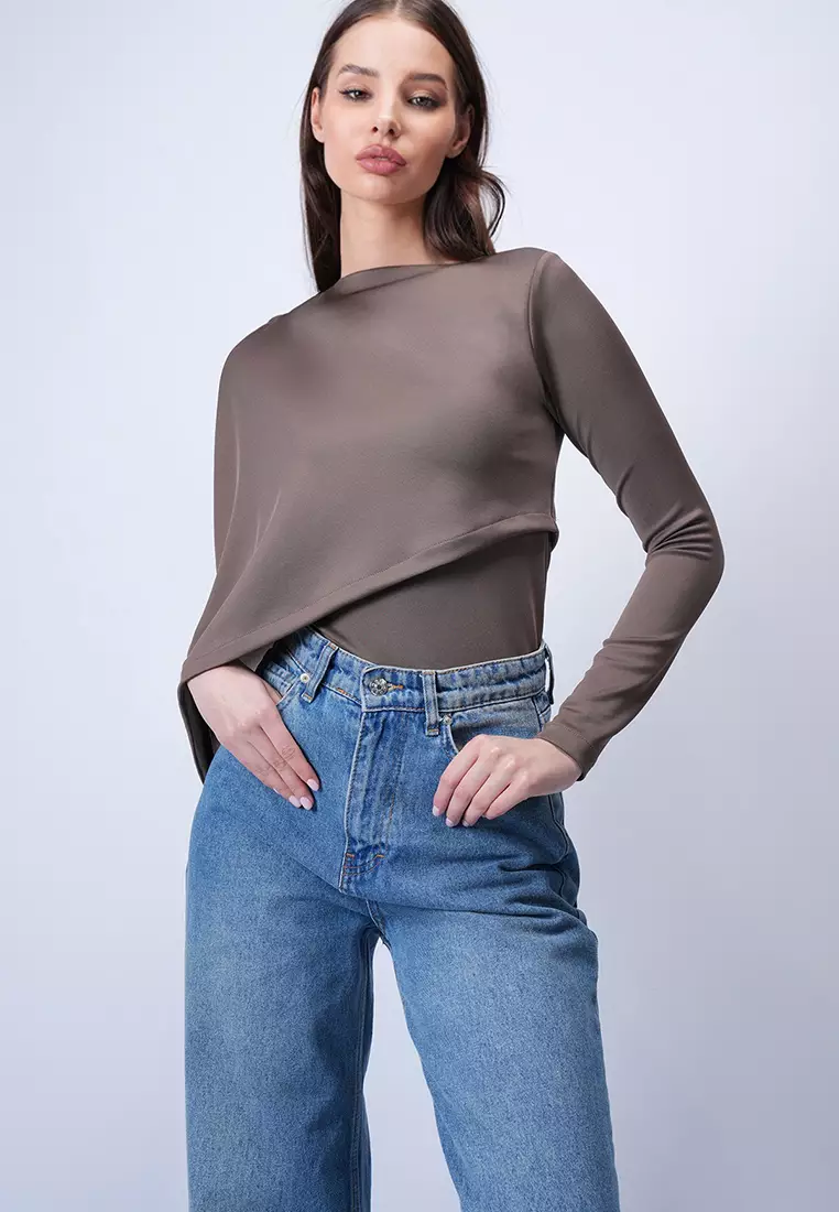 Single Sleeve Fixed Shawl Crop Blouse
