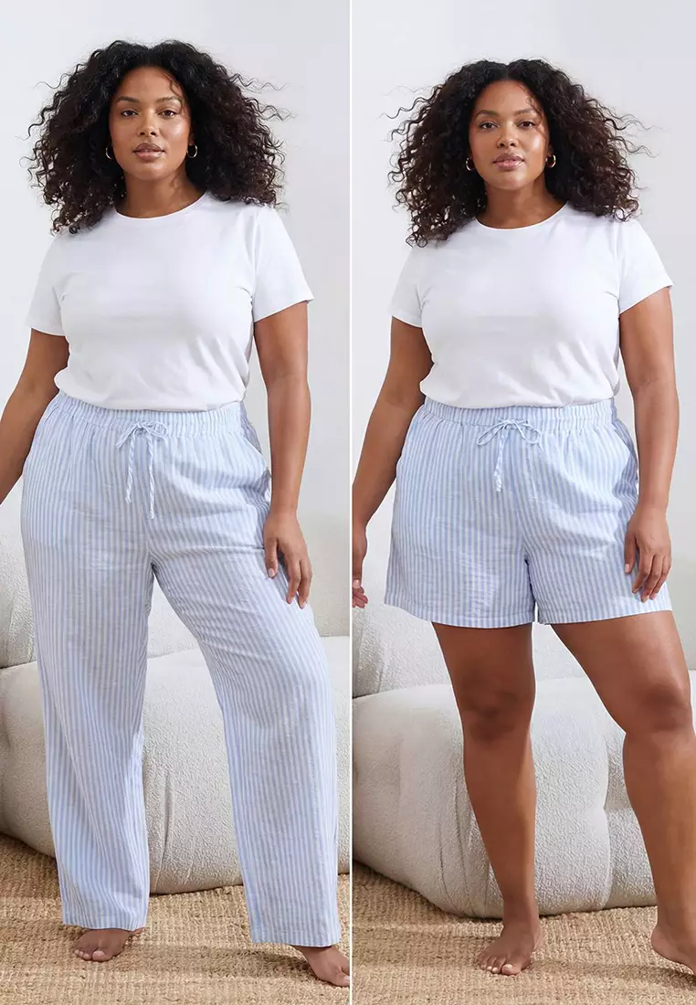 Blue Striped Shorts-Pants Package Woven Plus Size Pajama Bottoms Tbbss26Ia00009