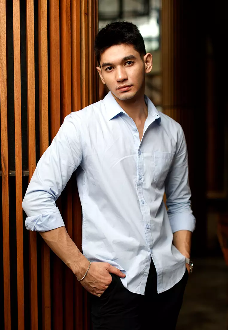 Oxcon Long Sleeve Business Shirt soft cotton Light Blue