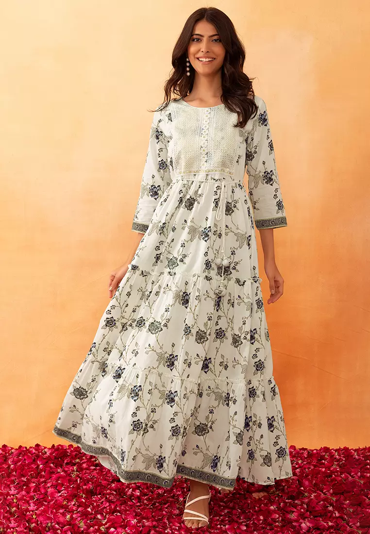 Sequin top embroidered dress