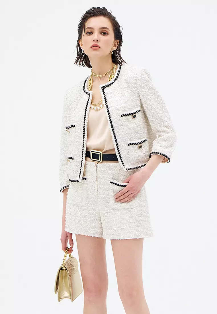 Patch Pockets Tweed Shorts
