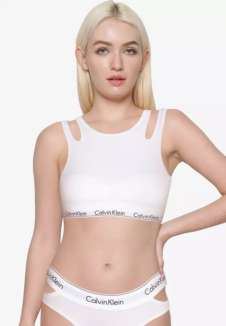 Calvin Klein Underwear White & Pink Typography Printed Sports Bra
