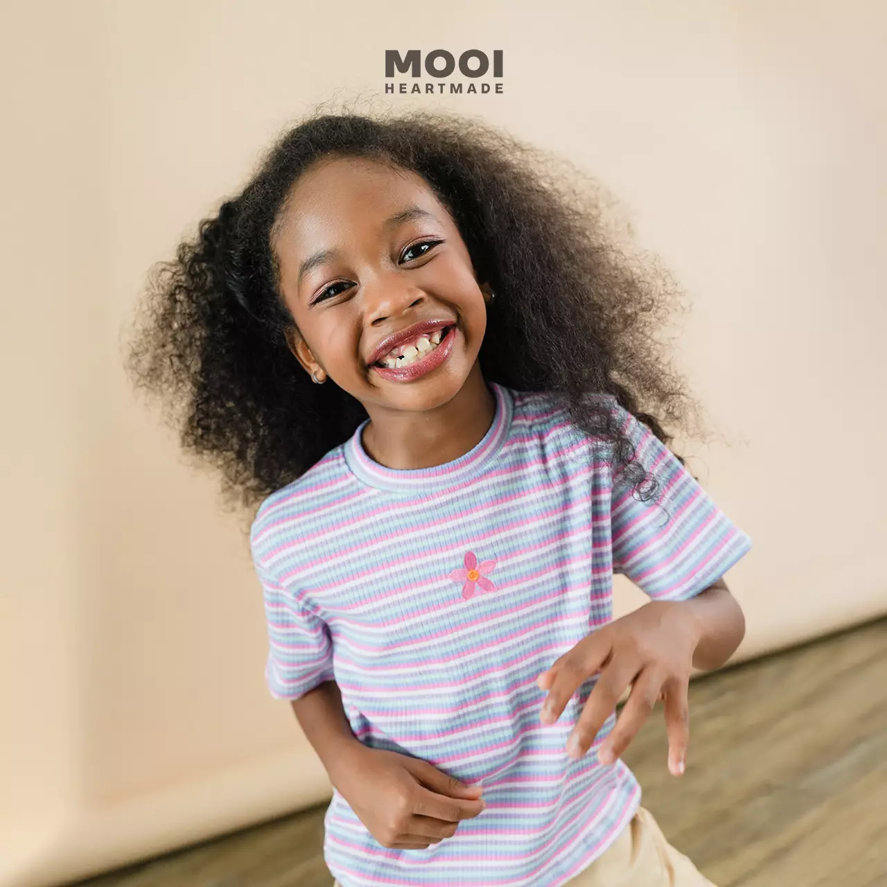 Mooi Atasan Anak Perempuan Lucy Rib Striped Tee - Yellow