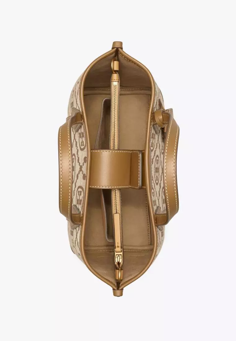 Tory Burch Perry T Monogram Small Triple-Compartment Tote Hazel
