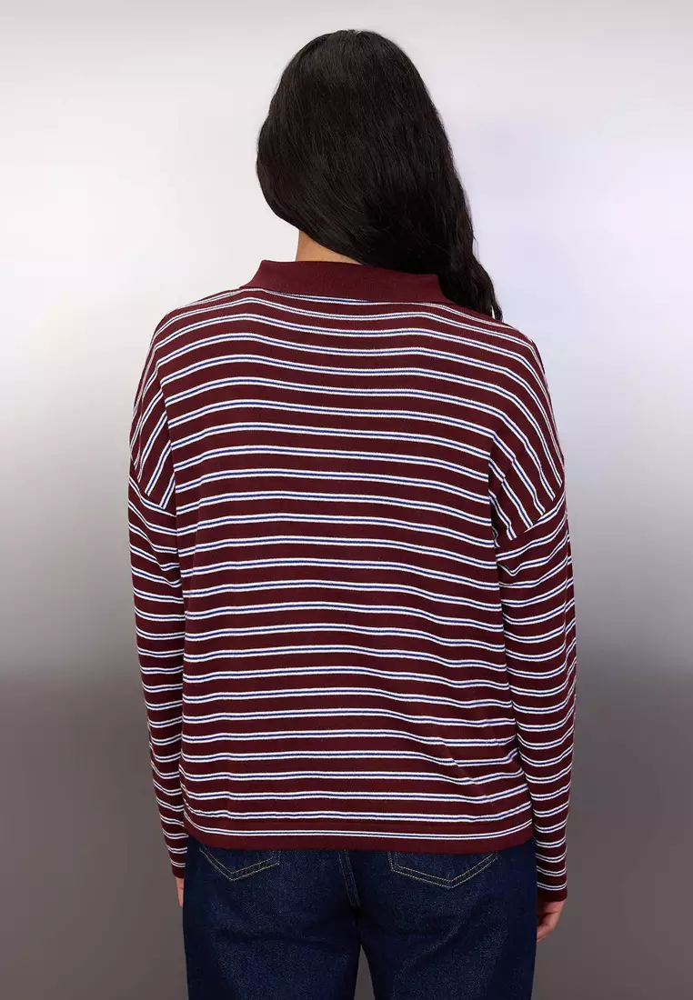 Wardrobe Essentials Plum Premium Yarn/Special Yarn Wide Pattern Striped Knitwear Sweater Twoaw26Kz19
