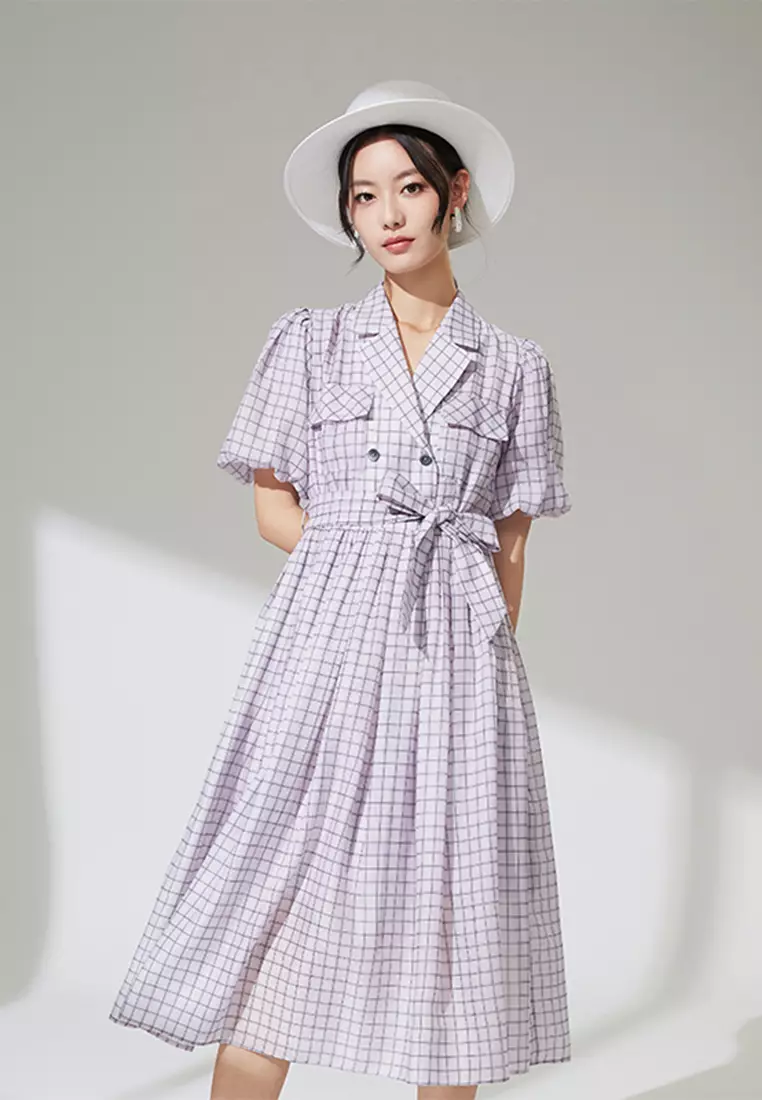 Grid Design Smart Causal Office Maxi Dress