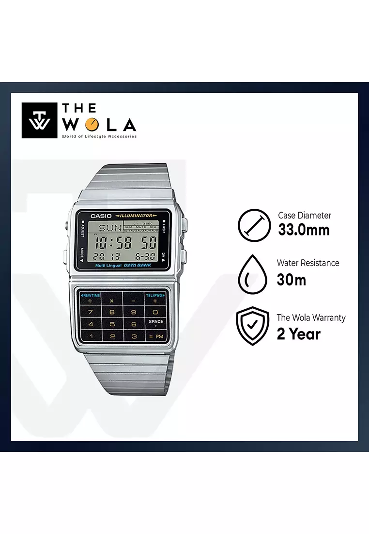 Casio Databank Calculator Men Digital Watch DBC-611-1 Silver Stainless Steel Strap